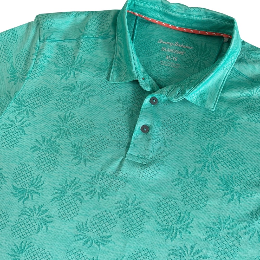 Tommy Bahama XL Teal Pineapple IslandZone Jacquard Mens Polo Shirt ST225258